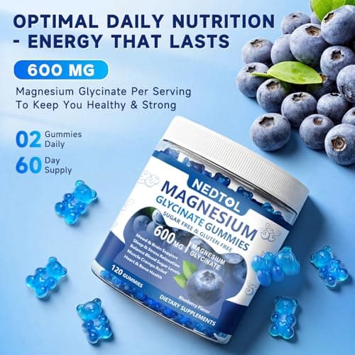 Nedtol Magnesium Glycinate Gummies 600mg, Sugar Free Magnesium Potassium Supplement for Adults with Magnesium Glycinate, Vitamin D, B6,and CoQ10 for Sleep, Body Support and Relaxation,120 Count - Thumbnail 5