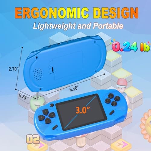 Beijue 16 Bit Handheld Games for Kids Preloaded 220 Retro Video Games with 3.0'' Large Screen Portable Rechargeable Electronic Gaming Player Toy Gifts for Boys Girls (Blue) - Thumbnail 5