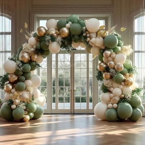 Sage Green Balloon Garland Arch Kit 158Pcs Sand White Gold Green Balloons for Birthday Jungle Safari Party Decorations - Thumbnail 6