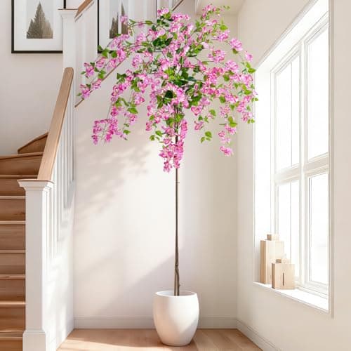 Erimda 7.2FT Artificial Bougainvillea Tree Artificial Tree Tall Potted Fake Bougainvillea Trees for Outdoor Indoor Lifelike Potted Faux Plants with Wood Trunk and Flowers Office Wedding Home Decor - Thumbnail 3