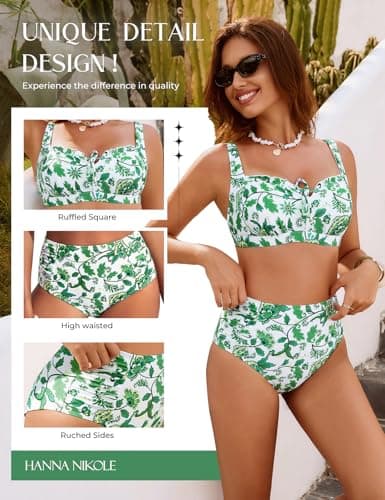 Hanna Nikole Bathing Suit for Women Tummy Control, Swimsuits High Cut, Tie Front Bikinis Cut Out - Thumbnail 5