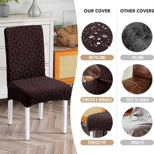 Genina Waterproof Chair Covers for Dining Room Set of 6, Removable Washable Chair Slipcover Protectors, Chocolate - Thumbnail 5