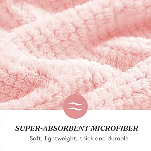 YFONG Large Hair Towel Wrap for Women, Super Absorbent Microfiber Hair Towel for Curly Hair, Fast Drying Hair Turbans with Elastic,Hair Drying Towel Wrap for Hair Care 26.3" X 40" (Pink) - Thumbnail 3