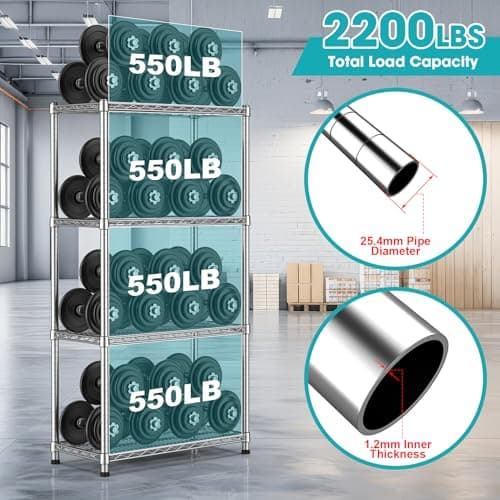 4-Shelf Heavy Duty Metal Wire Shelving Unit Adjustable Industrial Storage Rack Commercial Display Shelves 2200 LBS Sturdy Standing Shelf Garage Shelving for Home Warehouse 13.8"D x 30"W x 59.06"H - Thumbnail 4