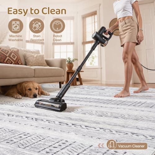 cotiled 5x7 Area Rug Living Room: Washable Boho Rugs with Non Slip Backing Large Soft Indoor Stain Resistant Carpet for Bedroom Farmhouse Dining Room Lightweight Home Decor Dark Grey - Thumbnail 3