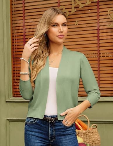 GRACE KARIN 3/4 Sleeve Green Cardigan for Women Lightweight Spring Cardigans 2026 Shrug Sweaters for Women Dresses XL - Thumbnail 3