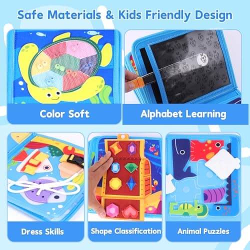 Ocean Busy Book for Toddlers 1-3 Montessori Toys Busy Board for 1 Year Old Boy Gifts Girl Toys Educational Learning Quiet Activity Books Toddler Easter Basket Stuffers Travel Toys Sea Animals - Thumbnail 4