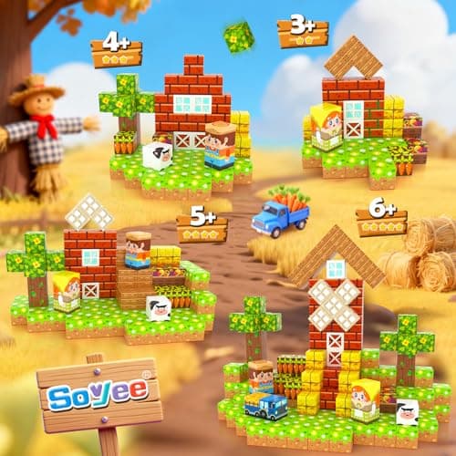 Soyee Magnetic Blocks Travel Toddler Toys Magnet Building Tiles Construction Cubes STEM Sensory Learning Farm Toys with Box Christmas Birthday Gifts for Kids Ages 3 4 5 6 7 8 Year Old Boys Girls - Thumbnail 6
