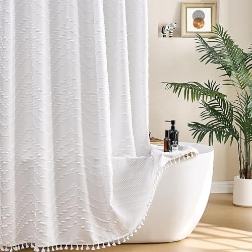 Siiluminisoy 78 Inch Shower Curtain White Shower Curtain Fabric 72x78 Shower Curtains Cloth Textured Tufted Chevron Elegant Shower Curtains Waterproof for Bathroom