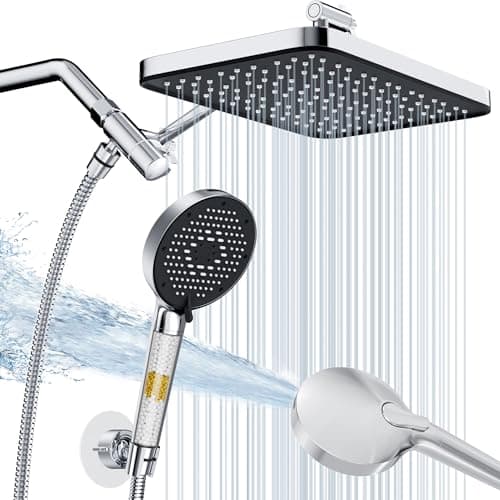 12 Inch Wide Rain Shower Head with NSF Filtered Handheld Combo, High Pressure Rainfall Shower Head, 9 Spray Modes Handheld with 9-Inch Extension Arm, Comes with Filter Removes Chlorine (Chrome) - Image 1