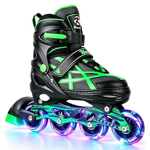 Kuxuan 4 Size Adjustable Inline Skates for Kids Boys Girls Ages 5-12,Illuminating Roller Skates Blades with Light Up Wheels, Safe & Fun Beginner Blades for Youth Kids Teen Outdoor Sports