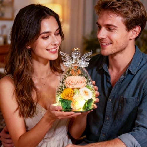 Puppiluv Preserved Rose Gifts for Women, Forever Flowers Eternal Roses in Glass Angel Figurines, Fresh Flowers for Delivery Prime, Birthday Gifts for Mom Her Wife Grandma on Anniversary, Champagne - Thumbnail 6