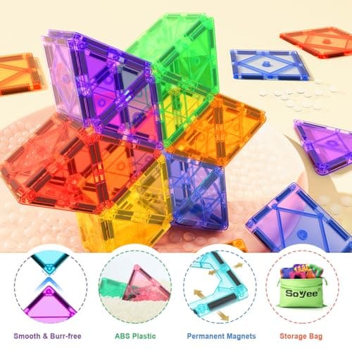 Soyee 102PCS Magnetic Tiles Building Blocks Stem Toys for 3+ Year Old Boys Girls Montessori Toys Toddler Kids Gifts Parents Approved Sensory Toys - Thumbnail 4