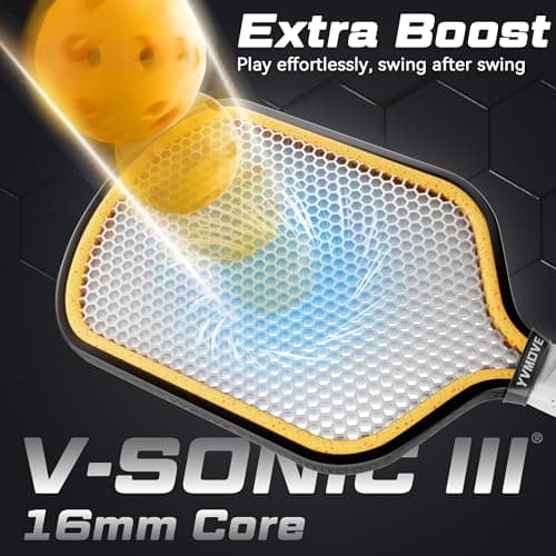 Pickleball Paddles for Advanced Players | Control & Power | Ti-Carbon Hybrid Face | V-Sonic III Kinetic Core 16MM | Large Sweet Spot | Mid-Weight | Extended Grip | USAPA (Black) - Thumbnail 3