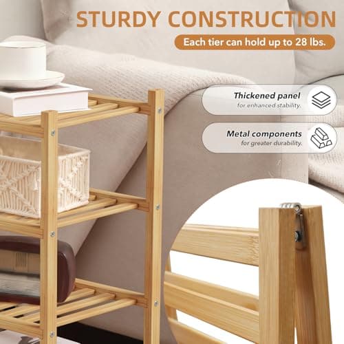 Buymoth 4 Tier Bamboo Shoe Rack Storage Organizer for Closet, Multifunctional Stackable Free Standing Shoe Shelf Organizer for Small Space,Entryway,Hallway,Bathroom 27"x11"x26"(Natural, 4 Tier) - Thumbnail 3