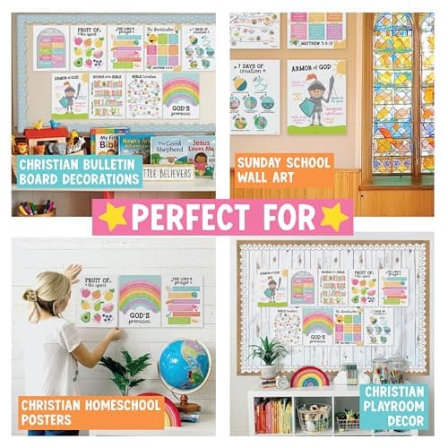 Hadley Designs Sunday School Decorations for Classroom –9 Bible Posters for Kids, Books of the Bible, 10 Commandments, Bible Timeline Chart, Fruits of the Spirit, Pastel Christian Classroom Decor - Thumbnail 5