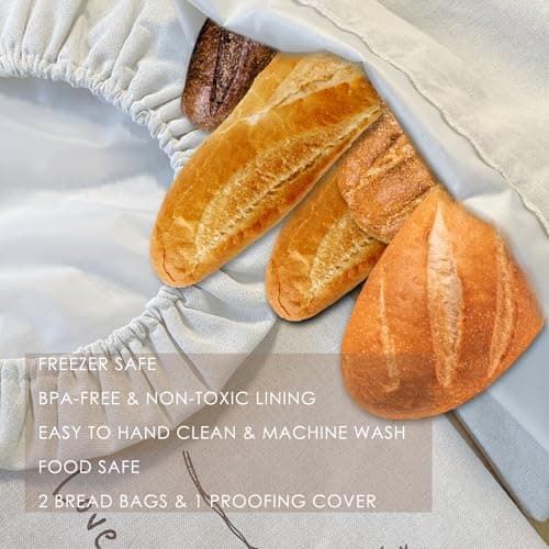 Cacolor ‌2 Pack Reusable Linen Bread Bags for Homemade Sourdough - Eco-Friendly Bread Storage with Proofing Bowl Cover | Baking Accessories & Sustainable Kitchen Essentials - Thumbnail 5