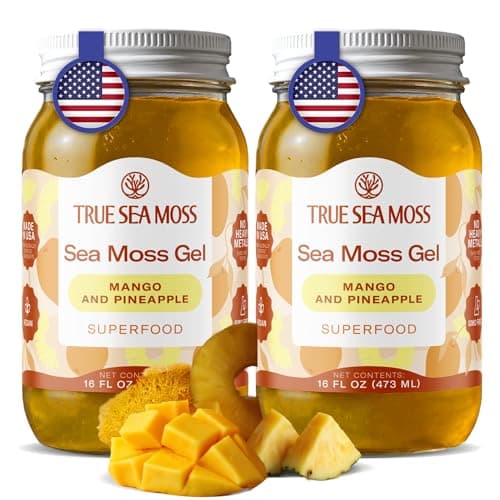 TrueSeaMoss Sea Moss Gel Mango Pineapple - Wildcrafted Seamoss Gel - 16 oz Glass Jar - Made in USA - Vegan - Non-GMO - Gluten-Free, Pack of 2 (Labels may Vary)