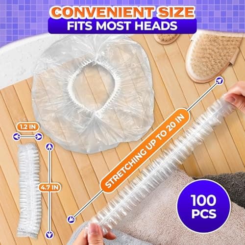 100 PCs Shower Caps for Women Disposable – Plastic Hair Cap for Salon, Spa, Travel, and Home Use – Waterproof, Comfortable, Lightweight, and Secure Disposable Shower Caps for Women Hair Protection - Thumbnail 2