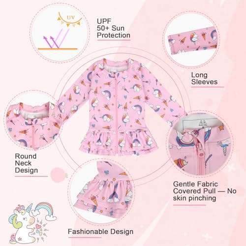 MOEMOE BABY Toddler Swimsuit Boys Girls Rash Guard Swim Diapers Set Kids Bathing Suit 2 Pieces Quick Dry UPF 50+ 3 Years Pink - Thumbnail 2
