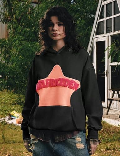 Aelfric Eden Graphic Hoodies for Men Y2K Printed Hoodie Sweatshirt Casual Oversized Long Sleeve Vintage Streetwear Hiphop Hooded Pullover Black XX-Small - Thumbnail 2
