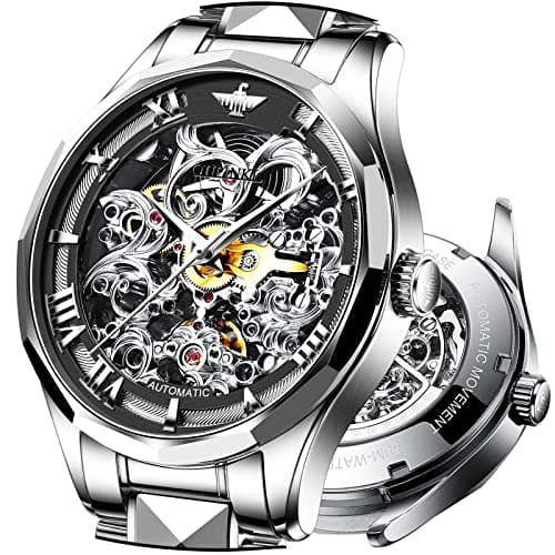 Automatic Men's Watches Skeleton Mechanical Mens Watch Self Winding Stainless Steel Fashion Luxury Sapphire Crystal Watches Silver Black Movement Dress Two Tone Gold OUPINKE Wristwatches - Image 1