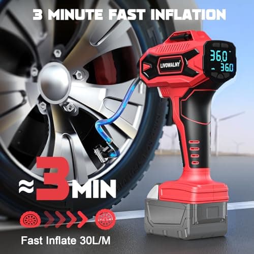 LIVOWALNY Tire Inflator Air Compressor Compatible with Milwaukee 18V Battery, 160PSI Cordless Portable Electric Air Pump with Digital Pressure Gauge for Car Motorcycles Bike Ball Auto (Tool Only) - Thumbnail 4