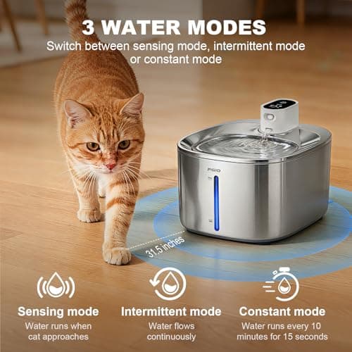 PGID Wireless Cat Water Fountain Stainless Steel,4.5L Cordless Pet Fountains for Dringking,4000mah Battery Operated Cat Water Pountain,Automatic Dog Dispenser w Pet Hair Remover Gloves - Thumbnail 3