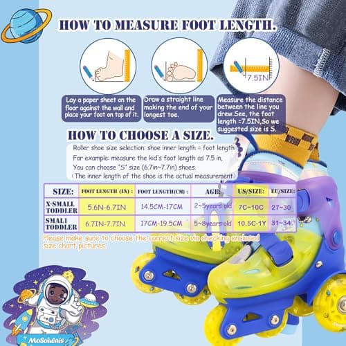 MoSoulais Astronaut Kids Roller Skates Adjustable Toddler Roller Skates with Light Up Wheels Kids Skates Birthday Boys Gift for Youth Children Beginner Ages 3 4 5 - Thumbnail 6