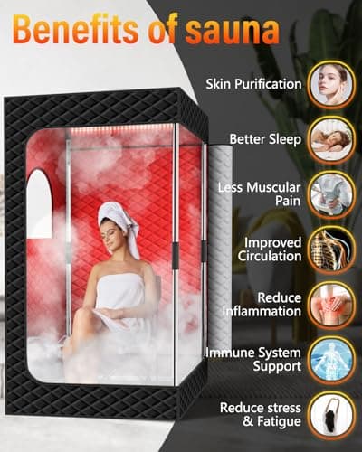 KASUE Portable Steam Sauna Tent for Home, Infrared Sauna with 3L Steamer, 9 Temp Levels & 99 Min Timer, 5-Layer Waterproof Insulated, Folding Chair Included, Indoor Spa (Light Black) - Thumbnail 4