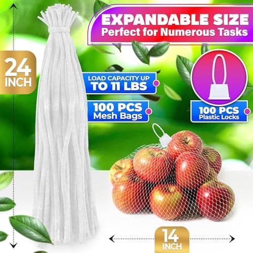 24" Mesh Produce Bags Set of 100 - Reusable Produce Bags with Plastic Lock, Durable & Tear Resistant Mesh Bag Set - Multi-use Onion Bag for Easy Storage of Fruits, Vegetables, Potatoes and Seafood - Thumbnail 2