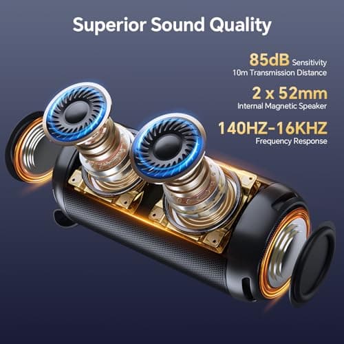 FULMINARE Bluetooth Speaker Wireless TWS Pairing 26W HD Loud Stereo Portable Bluetooth Speakers 6.0 with 16H Playtime, RGB LED Light, IPX5 Waterproof for Home Outdoor Party Gift Black - Thumbnail 2