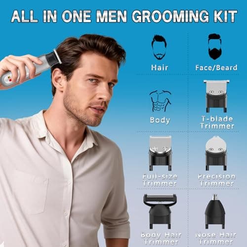 SUNNOW Electric 5-in-1 Body Hair Trimmer - Groin Trimmer for Men -Beard Trimmer for Men - Wet/Dry Shaver Groomer, Waterproof with LED Light, Gifts for Husband Father - Thumbnail 2