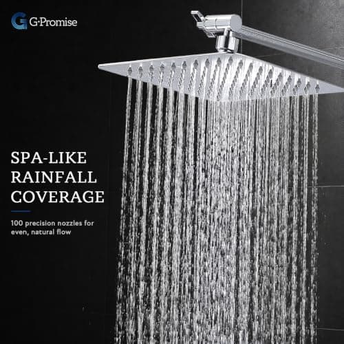 G-Promise All Metal 8 Inch Dual Square Shower Head with Handheld Spray Combo, Rain Shower Head, Adjustable Extension Arm, Smooth 3-Way Diverter, 71 Inch Extra Long Hose - A Bathroom Upgrade (Chrome) - Thumbnail 2