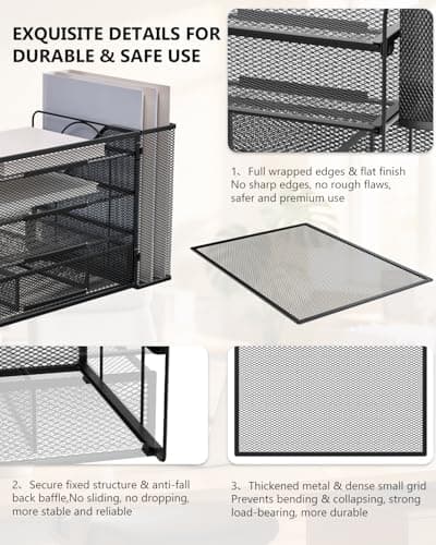 WALI Desk File Organizer, 4 Tier Desktop Paper Letter Tray Organizer with Drawer and 2 Pen Holders, Office Desk Accessories & Workspace Organizers for Office, Home Supplies(DO005DH-B), 1 Pack, Black - Thumbnail 5