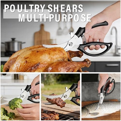 Kitchen Shears Heavy Duty for Food: Poultry Scissors with Safety Lock Easy to Spatchcocking 18lbs Turkey - Anti-slip Handle Meat Cutting Scissors with Spring Loaded, Dishwasher Safe - Thumbnail 2