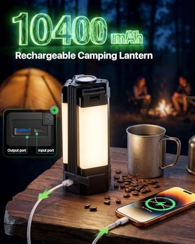 NICKLUC Rechargeable Lantern 10400mAh, Portable Work Light with Magnetic Base & 5 Modes, 2200LM Battery Powered Lantern Flashlight for Power Outage, Car Repair, Hurricane - Thumbnail 3