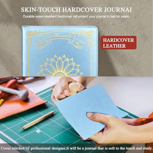 QDWXDEL Journal for Women,A5 Hardcover Leather Journal - 200 Pages Premium Paper Notebook,Sunflower Journal Notebook for School, Work (Sunflower Sky Blue) - Thumbnail 4