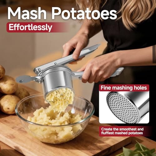 Potato Ricer for Mashed Potatoes-Stainless Steel 15oz Large Capacity,All Clad,Heavy Duty,Ergonomic Handle for Spaetzle,Oranges, Lemons, Pumpkins, Carrots, Avocados(GRAY) - Thumbnail 2