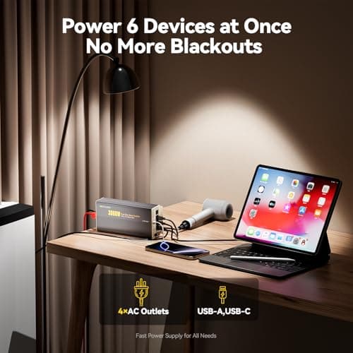 Power Queen 3000W Pure Sine Wave Inverter Charger,Solar Power Inverter 12V DC to 110V-120V AC C onverter with Remote Control,6000W Peak Power，4 AC Outlets USB Type-C for Home RV Off-Grid Solar Power - Thumbnail 4