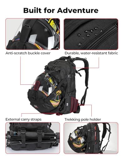 KEMIMOTO Motorcycle Helmet Backpack, 37L Large Capacity Helmet Bag with USB Charging Port, Riding Commuting Backpack for Men - Thumbnail 5