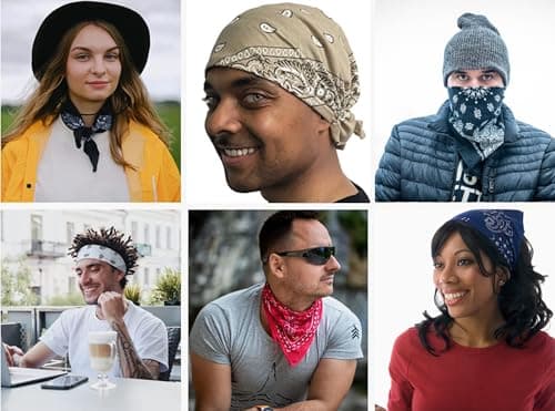 6-Pack 100% Cotton Bandanas Gift Set (Red Black White Blue Purple Tan) – 22x22 Inch Paisley Head Wraps, Face & Neck Scarves, Multi-Purpose Accessories for Men & Women, Holiday & Everyday Gifting - Thumbnail 4