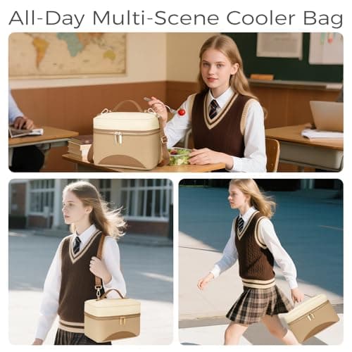 WOOMADA Insulated Lunch Bag For Women - Leakproof Adult Lunch Box With Adjustable Strap, Ideal For Office, Picnic, Hiking, Beach - Stylish Cooler Tote Bag - Thumbnail 6