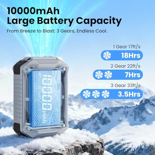 HandFun AI Portable Fan Rechargeable, 10000mAh Waist Fan with Flashlight [18H Working Time], 3 Speeds Strong Airflow Wearable Personal Clip on Shirt for Outdoor, Jobsite, Farms, Traveling, Fishing - Thumbnail 4