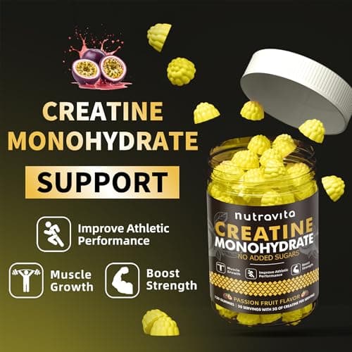 Nutravita NSF Certified Creatine Gummy - Creatine Monohydrate Gummies for Men & Women-5g of Creatine Monohydrate per Serving - Sugar Free,Vegan, Passion Fruit Flavor, 120 Count - Thumbnail 4