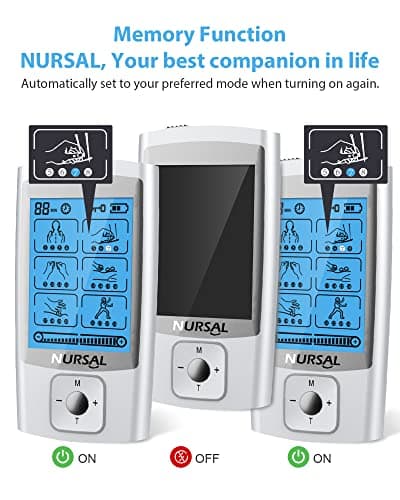 NURSAL 24 Modes TENS Unit Muscle Stimulator with Continuous Stimulation, Rechargeable Electronic Pulse Massager with 8 Pads for Back and Shoulder Pain Relief and Muscle Strength (Silver) - Thumbnail 3