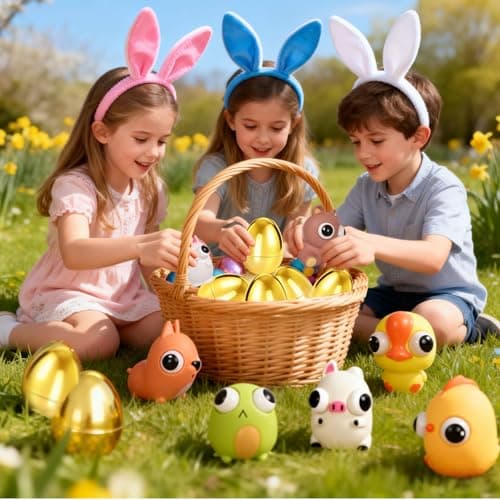 Aurdox 8 Pack Jumbo Golden Easter Eggs Fillers with Popping Eyes Fidget Toys, Squeeze Animals for Stress Relief, Easter Basket Stuffers & Easter Hunt Party Favors Classroom Prize Gifts for Kids - Thumbnail 5