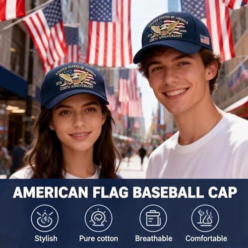 SOIMOE 250 Anniversary USA Hat for Men Women,Eagle Printed Adjustable Baseball Cap,Patriotic 250th Hat for Husband,Veteran(Blue) - Thumbnail 4