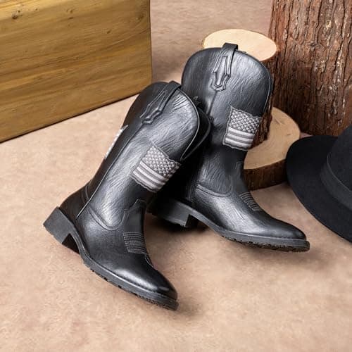 Jousen Cowboy Boots for Men with Flag Embroidery Square Toe Boots for Men Classic (AMY8423 black 11) - Thumbnail 2