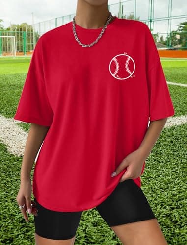 Baseball Shirts Women Oversized: Baseball Mom Tshirt Hey Batter Batter Swing Graphic Tee Ballparks Tops Red - Thumbnail 3
